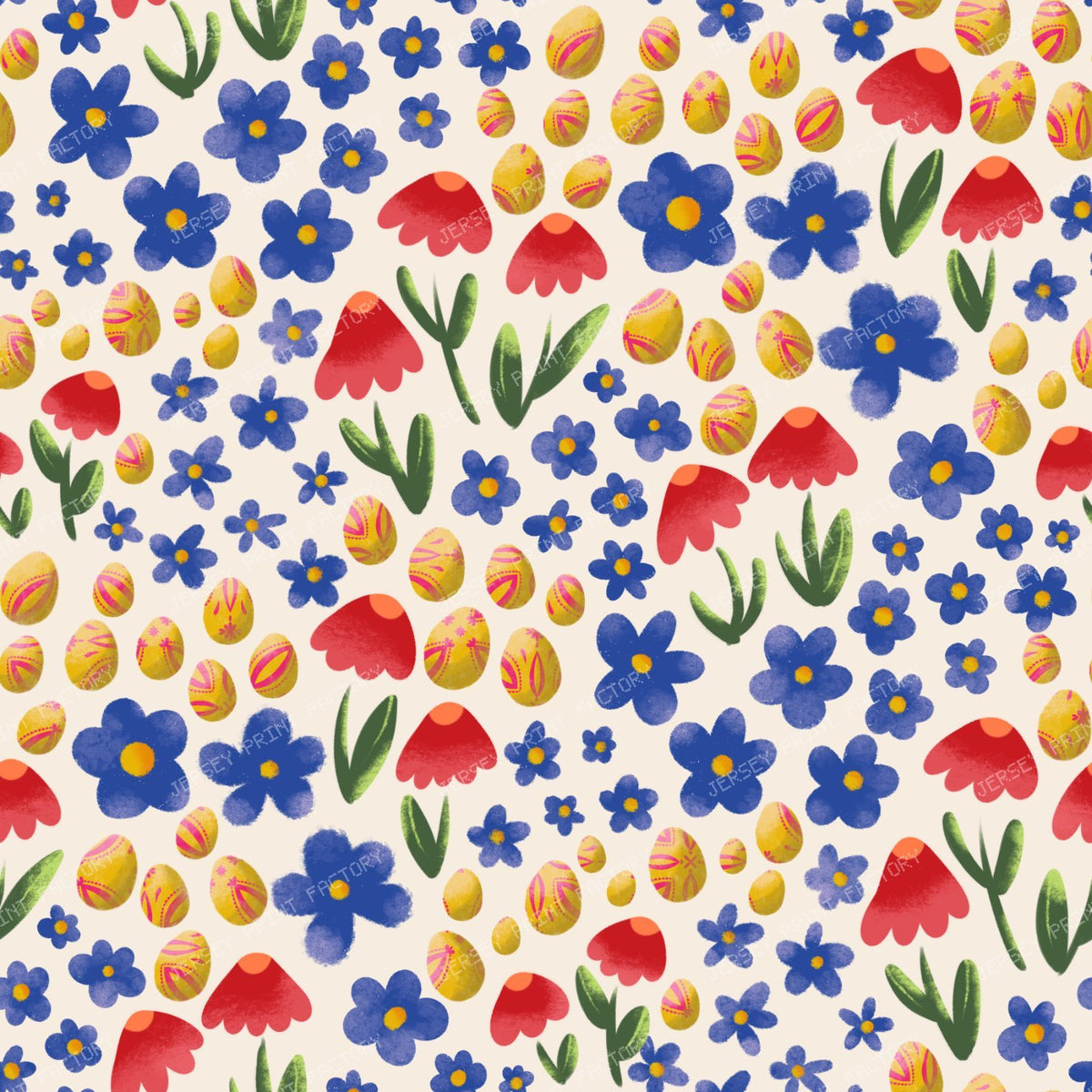 Ditsy Floral and Easter Eggs - Bright on Turquoise — Bright on Cream White