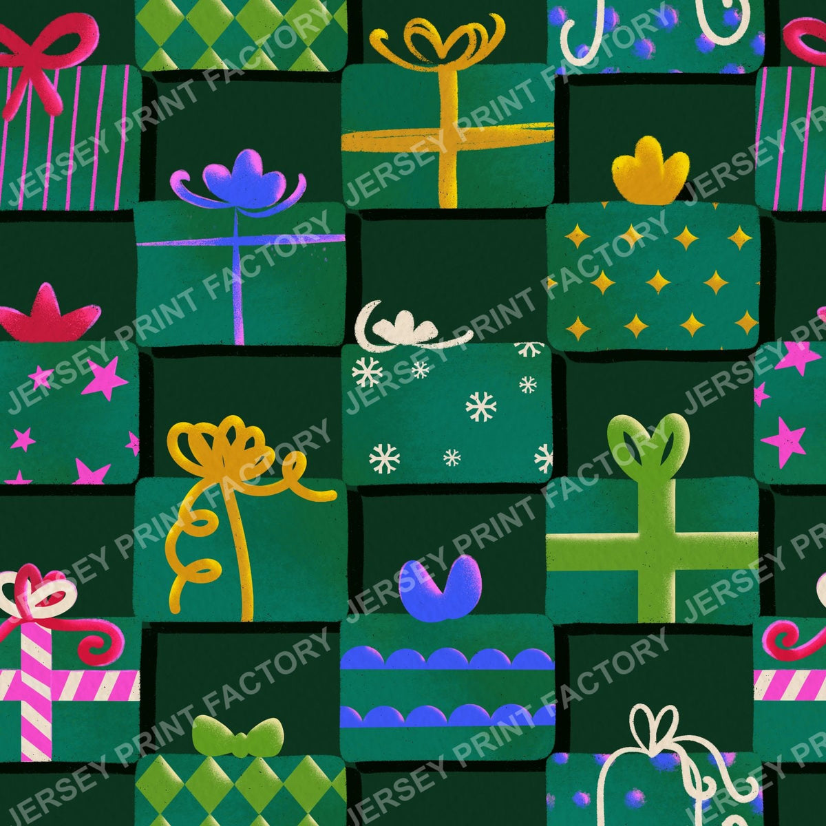 Christmas Gifts Checkerboard on Dark Green