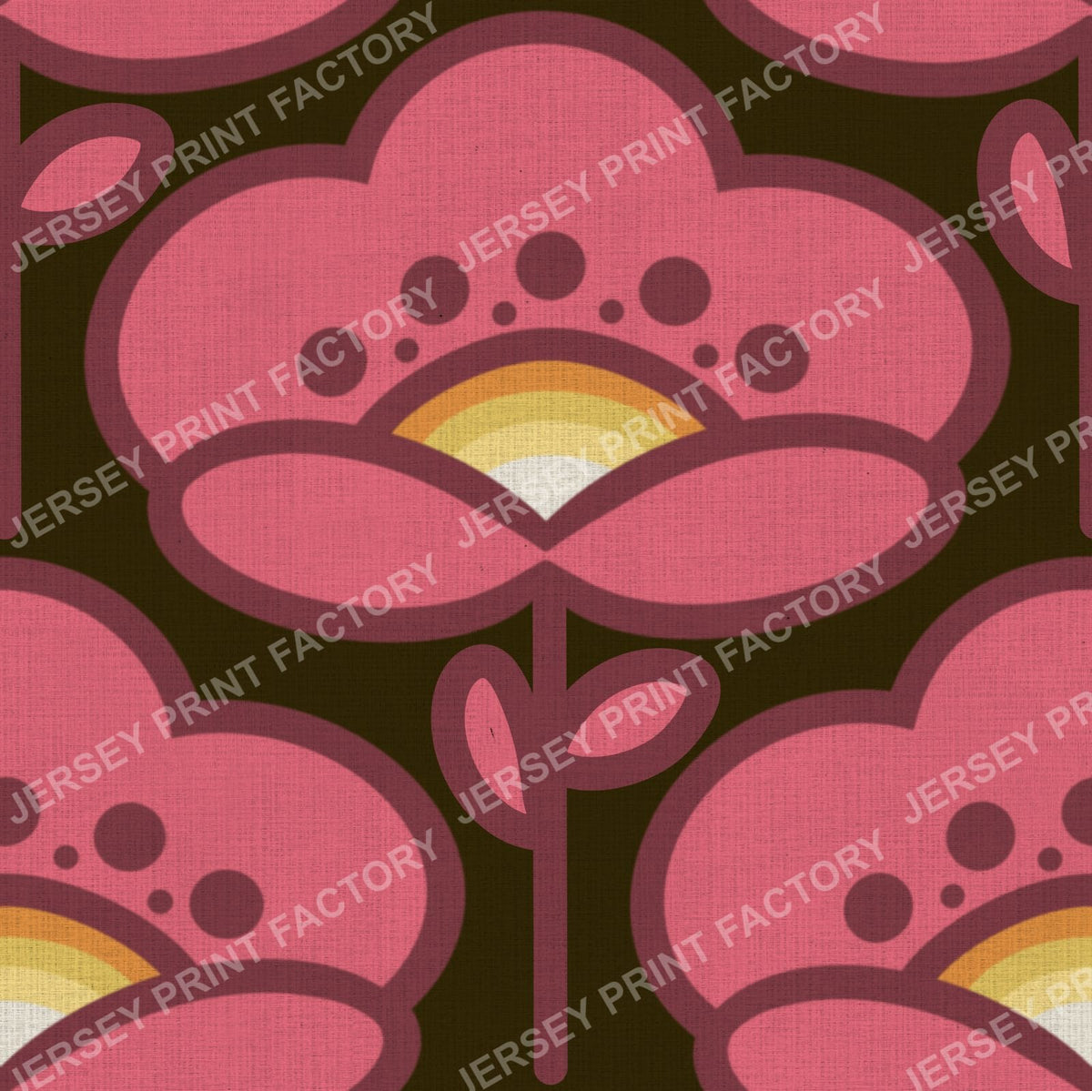 Bold 70s Pink Flower On Chocolate Brown Vintage Retro Mod Floral Design
