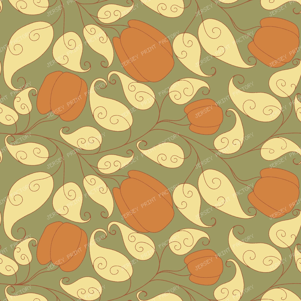 Scrolling Pumpkin Vine Fall Botanical/ Old Harves Lane Sage Green & Yellow