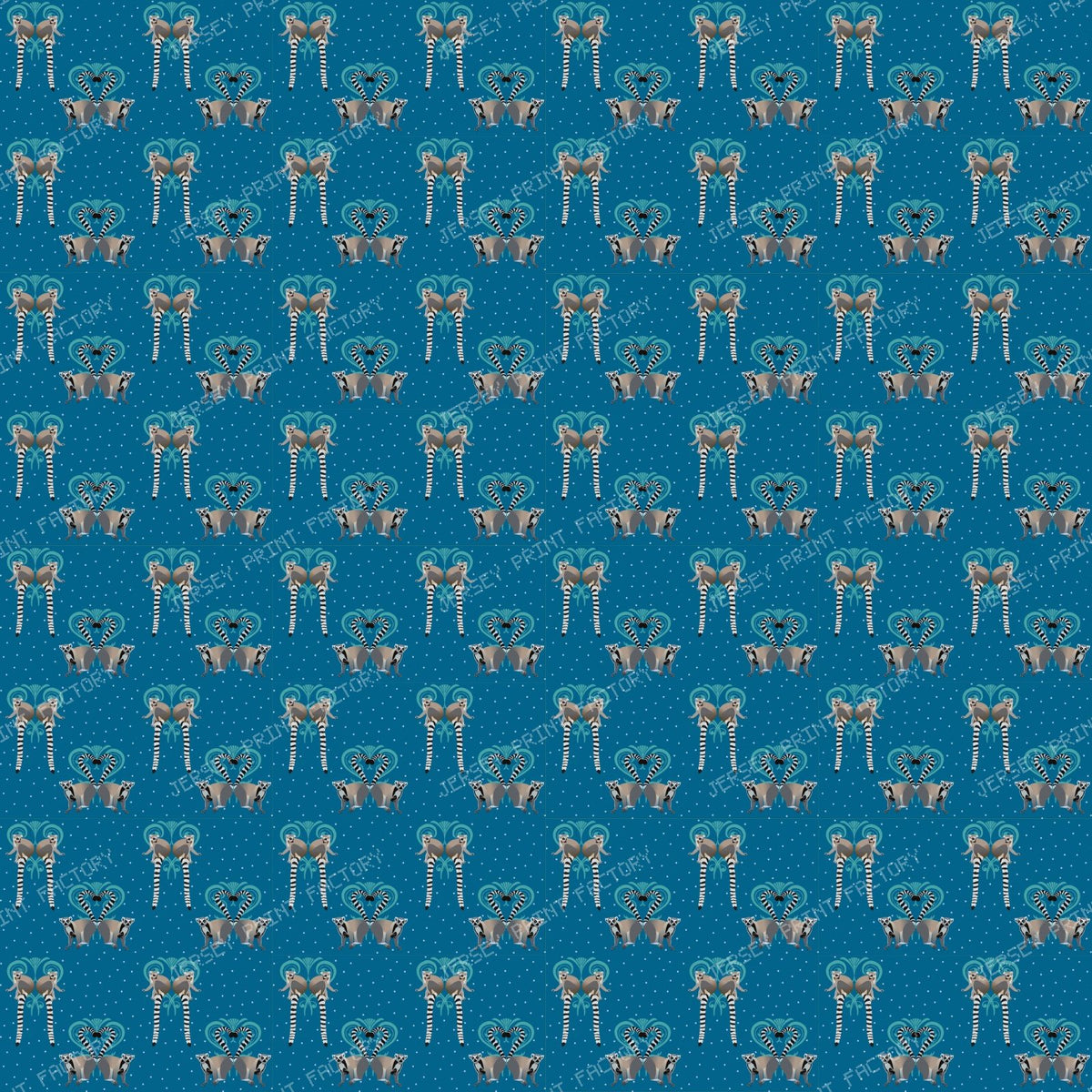Lemurs in Love on Dark Teal