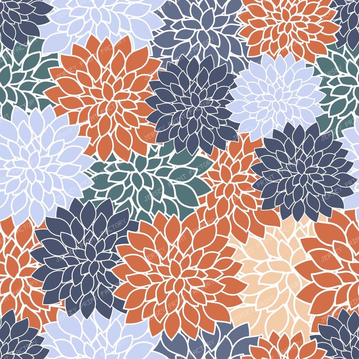 Blue Dahlia, Brown Dahlia, Orange Dahlia, Floral Pattern — Colorful 4