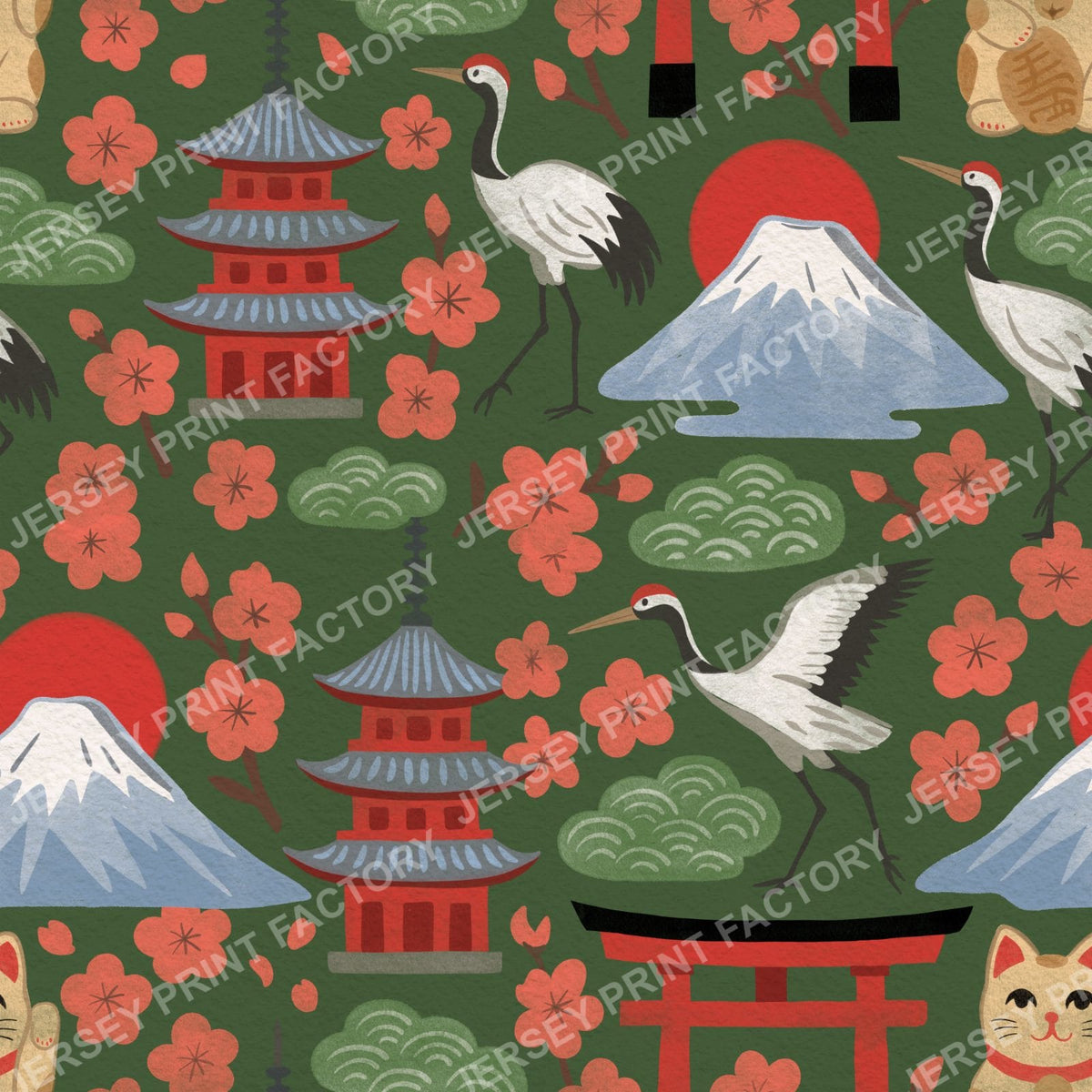 Springtime Japan in Traditional Colours on Green