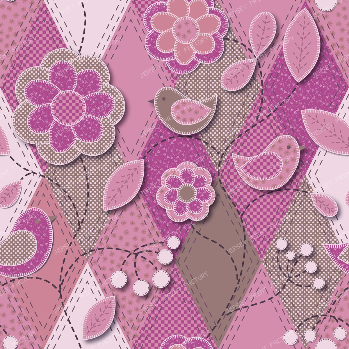 Folk Art Patchwork Floral Applique Pattern pink