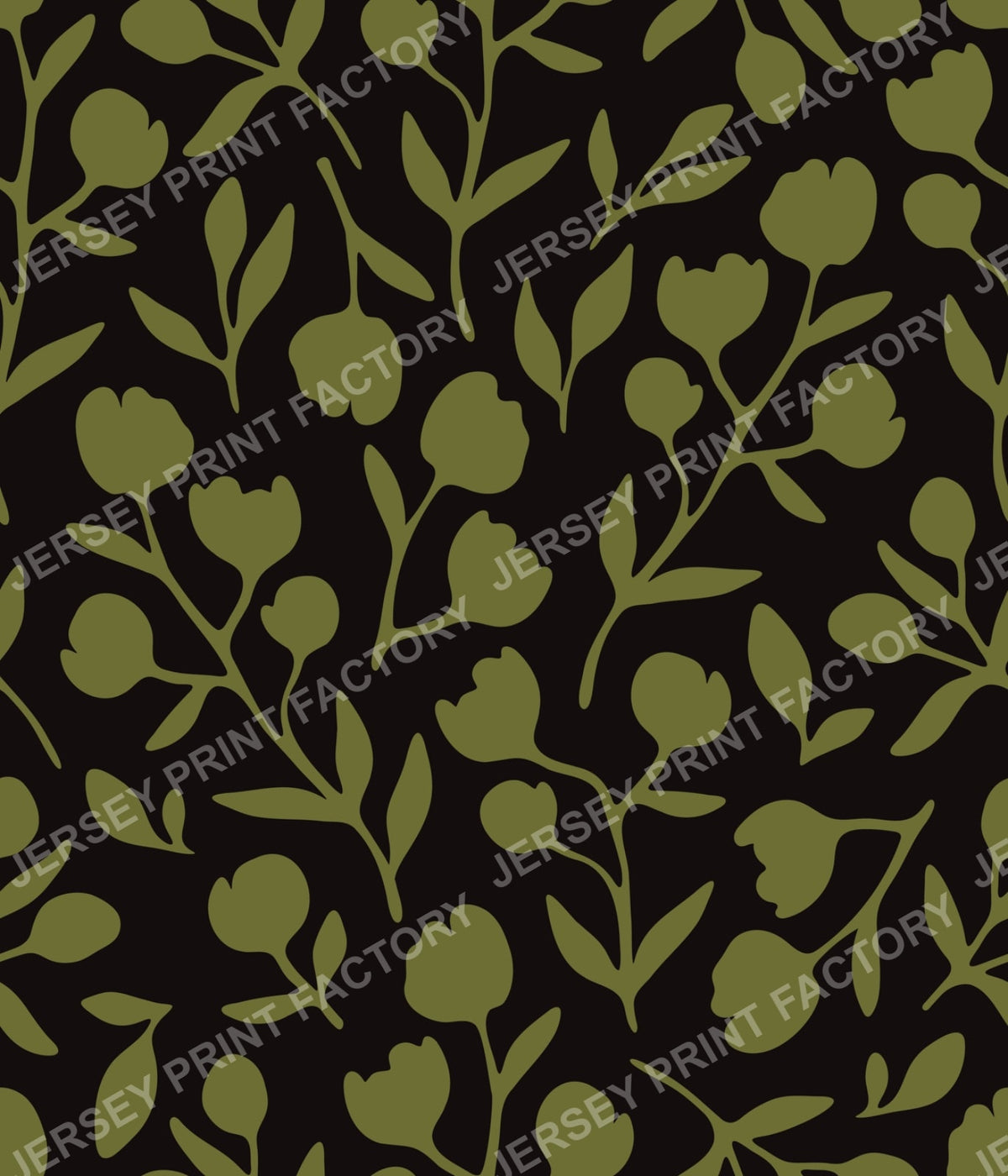 Fleurline - Modern Vintage Floral Silhouette - Green on Black