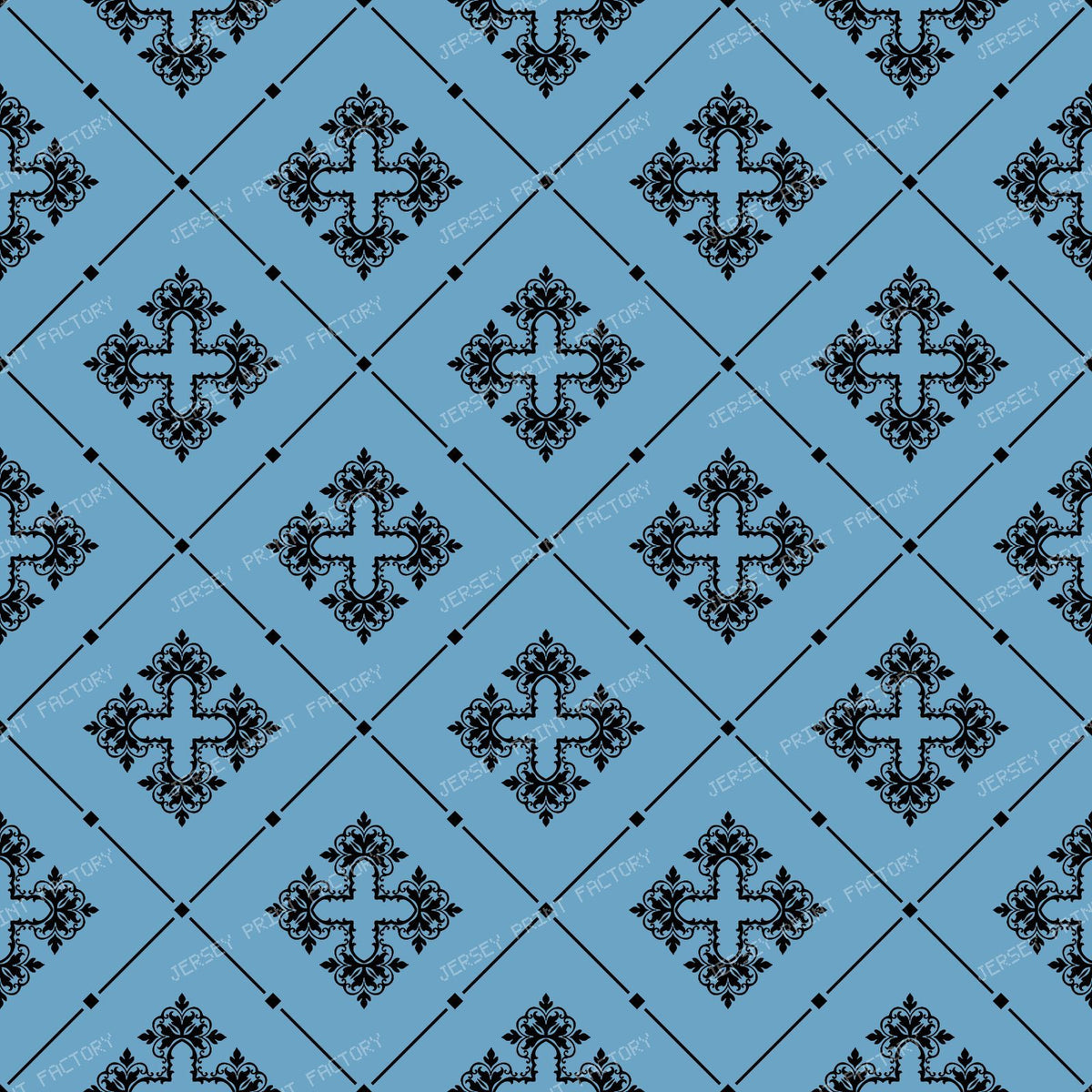 Black And White Damask, French Damask, Baroque Pattern — Blue 4