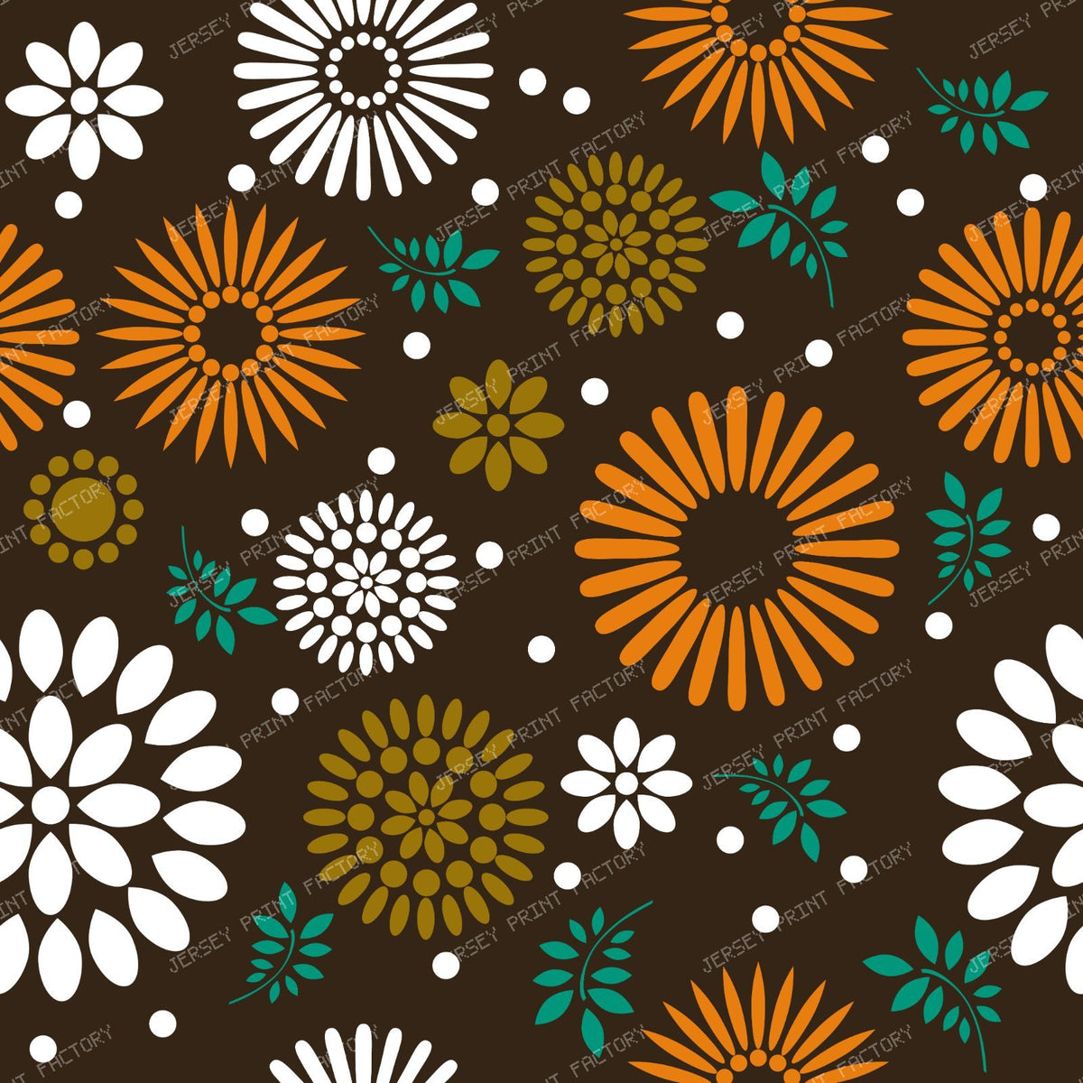 Colorful Flowers, Retro Flowers, Leaves, Dots, Floral Pattern — Colorful 7