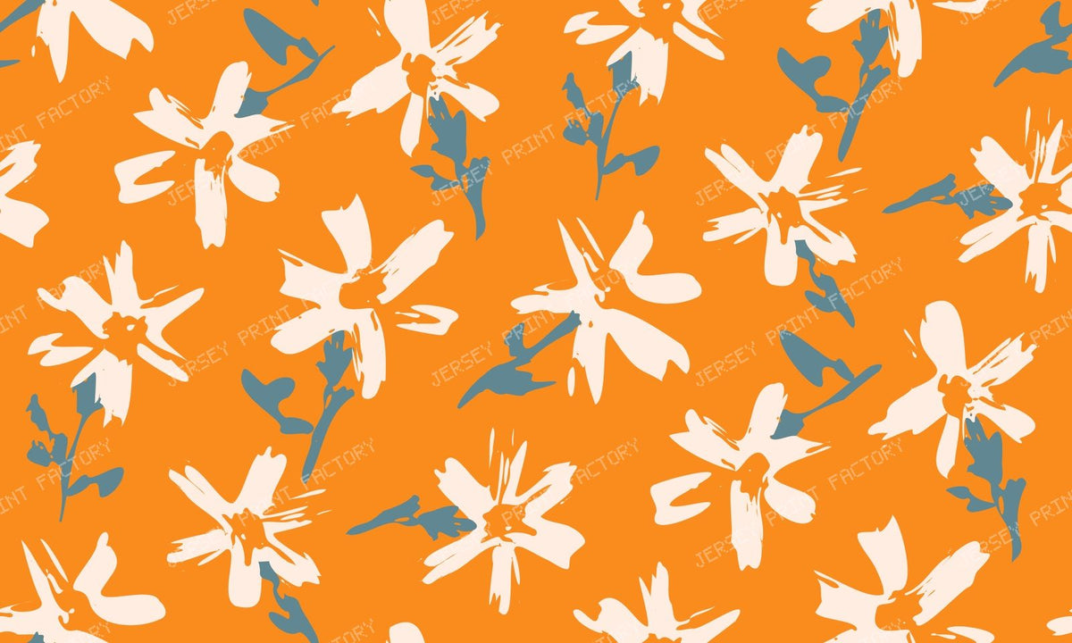 Elegant Floral Pattern of white flowers in boho style. Orange