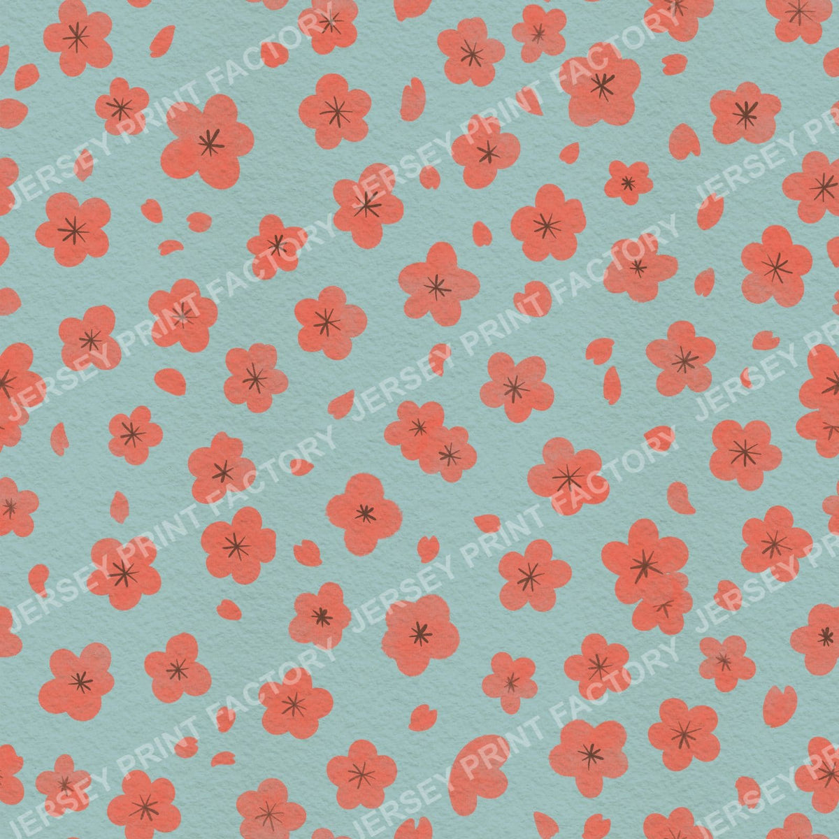 Sakura Cherry Blossom Flowers and Petals on Sage Green