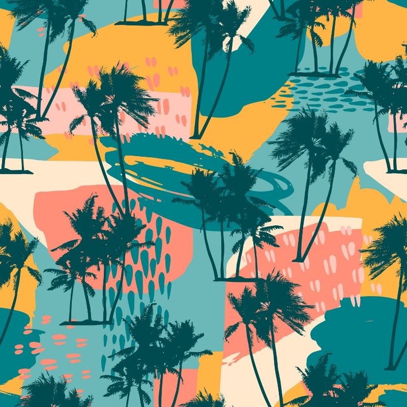Abstract tree designs on patterned water green fabric D1226 – Jersey ...