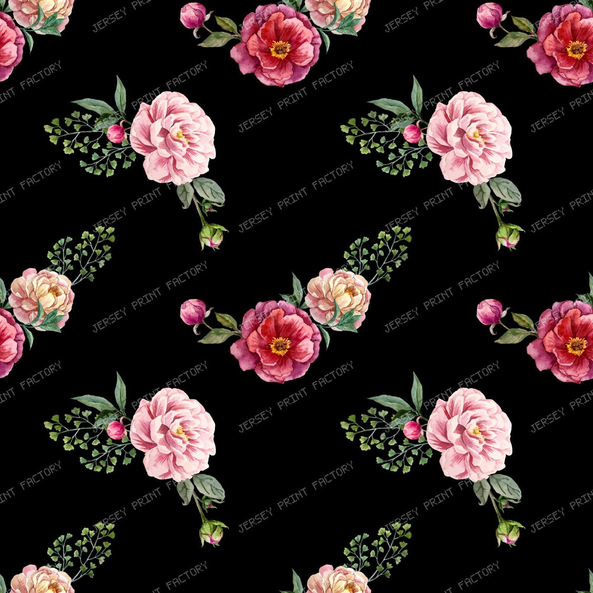 Pink Roses, Purple Roses, Floral Pattern, Rosebud, Leaves — Red
