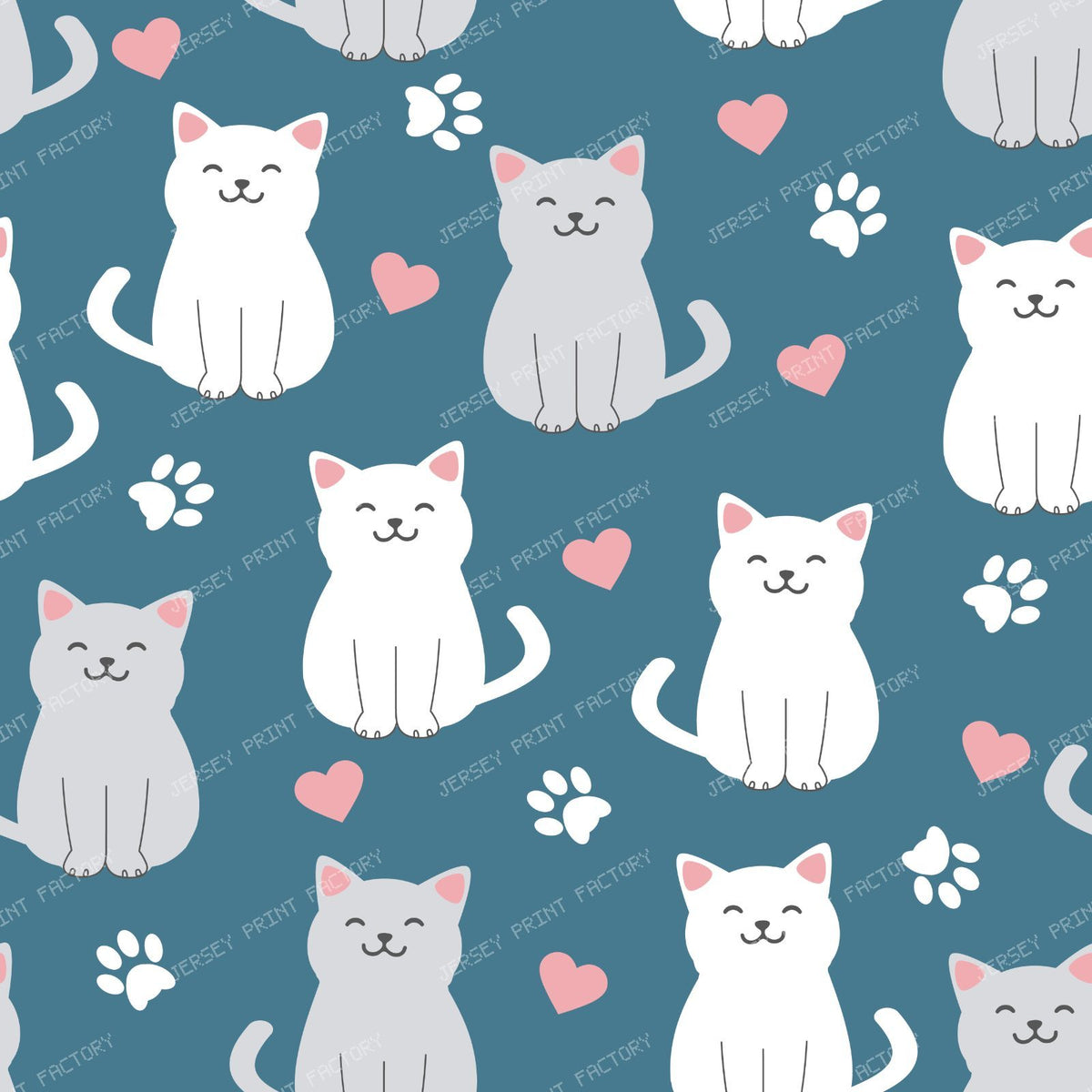 Pattern Of Cats, Gray Cats, White Cats, Kitty, Paws, Hearts