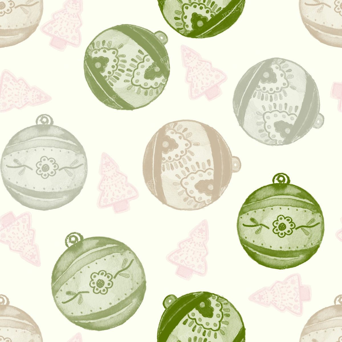 Christmas Ornament and Tree Toss Holiday Print - Sage Whisper