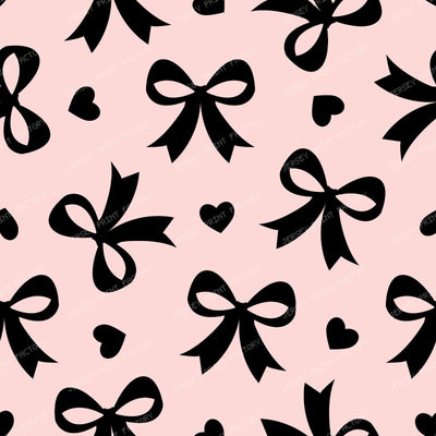 Bow Pattern, Coquette Bow, Ribbon, Cute Bow, White Bow, Hearts, Black — Pink and Black 1