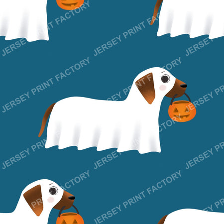 Trick Or Treat Dachshund Dog Halloweenie – Ghost Dog On Teal