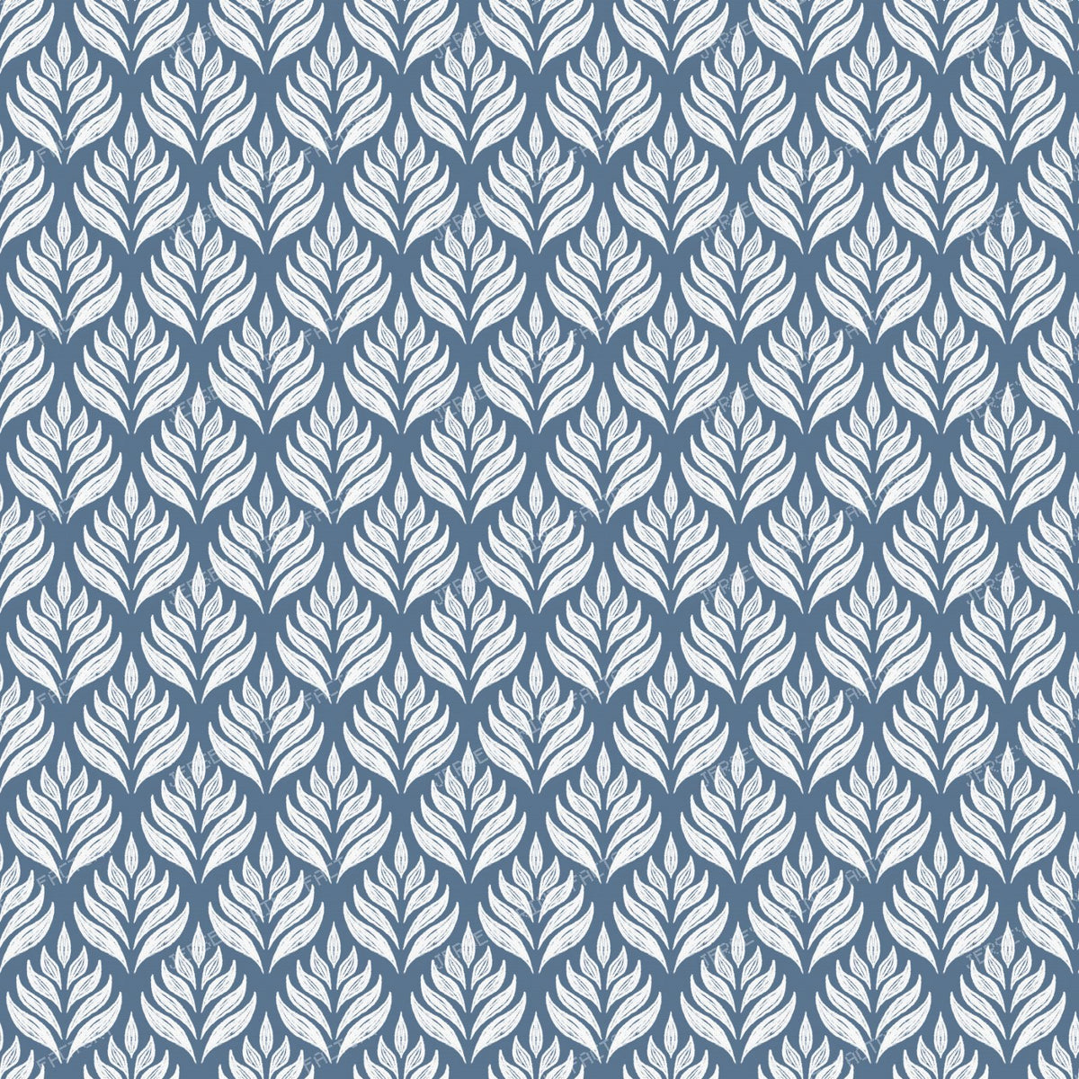 Botanical Floral Geometric Tile - Cottagecore Block Print Leaves - Blue and White