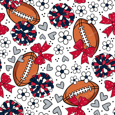 Footballs and Cheer Bows in Red Silver and Navy