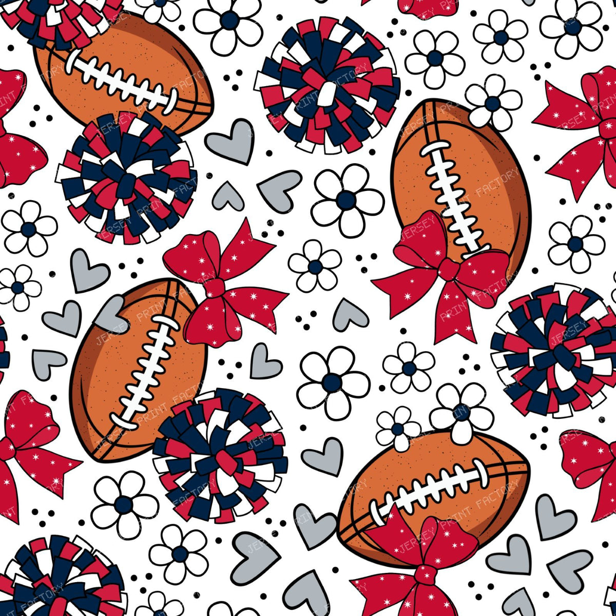 Footballs and Cheer Bows in Red Silver and Navy