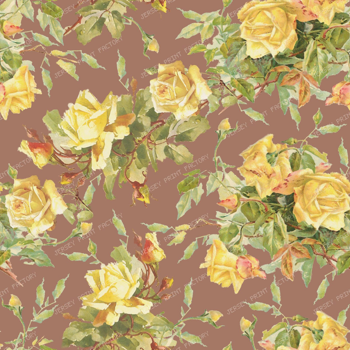 A Grandmillennial Garland of Yellow Roses Cottagecore Pattern On Mocha Mousse Brown