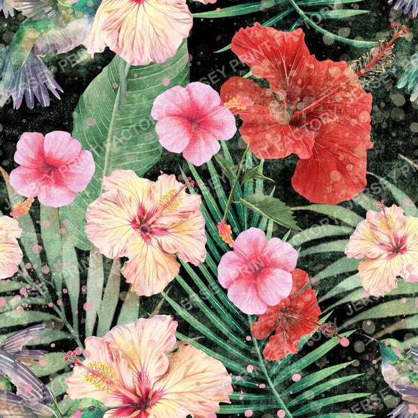 Tropical Hibiscus Leaves And Humming Bird 1
