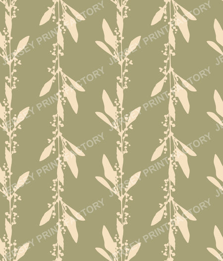 Minimalist Botanical Stripes with Leaves - Cream on Sage Green