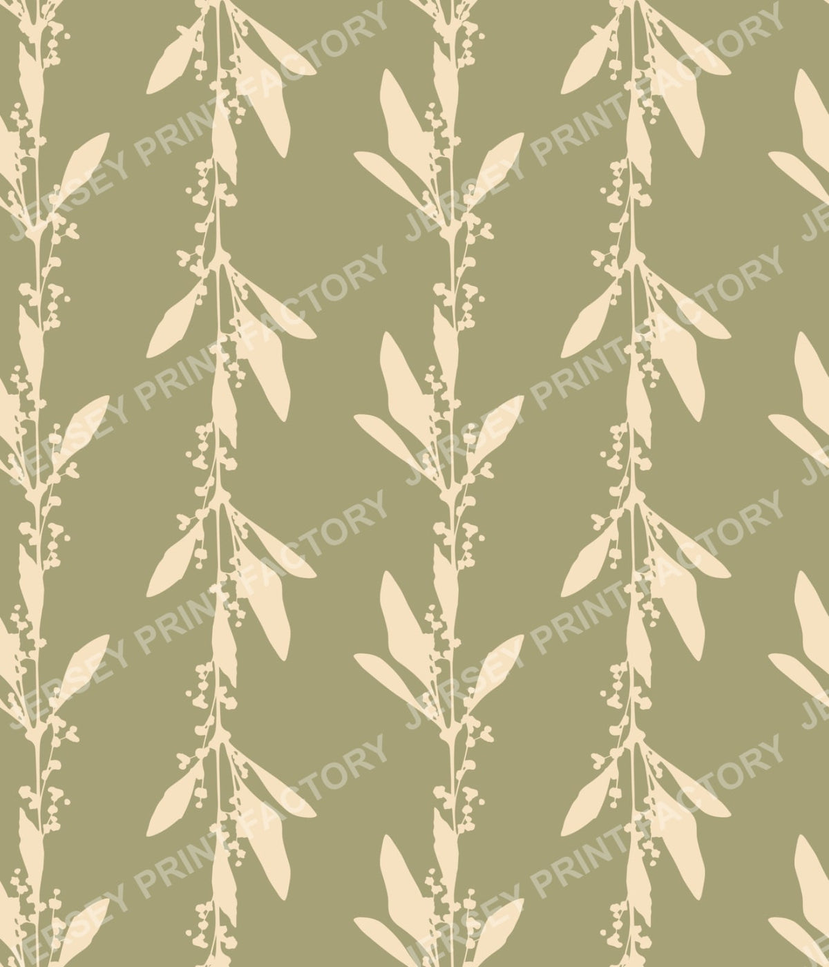Minimalist Botanical Stripes with Leaves - Cream on Sage Green