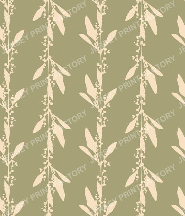 Minimalist Botanical Stripes with Leaves - Cream on Sage Green