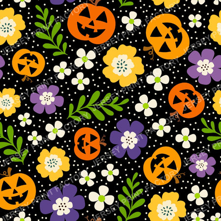Pretty Colorful Pumpkin Fall Jackolantern Floral In Black