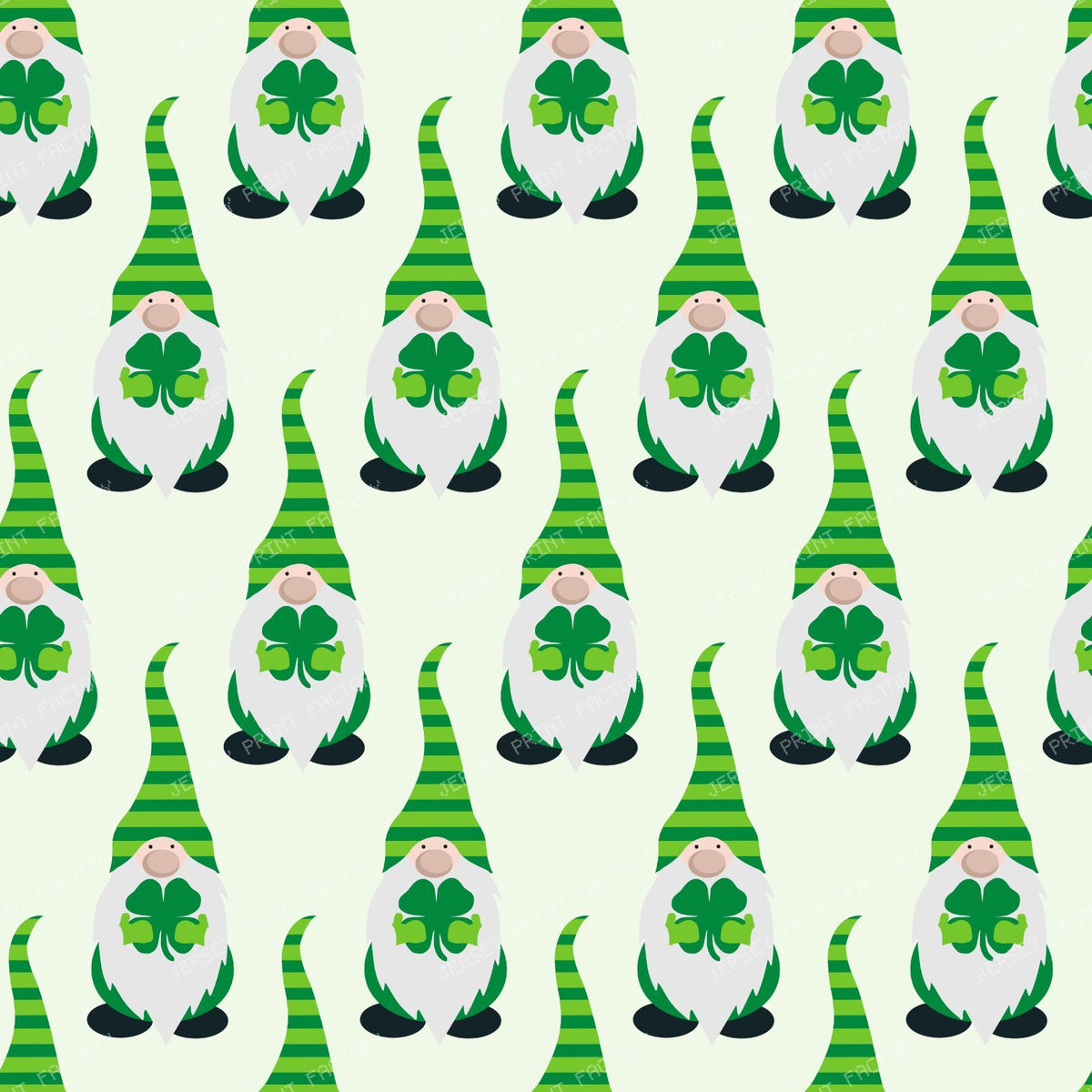 Pattern Of Gnomes, Saint Patrick's Day Gnomes, Clovers — Green 2