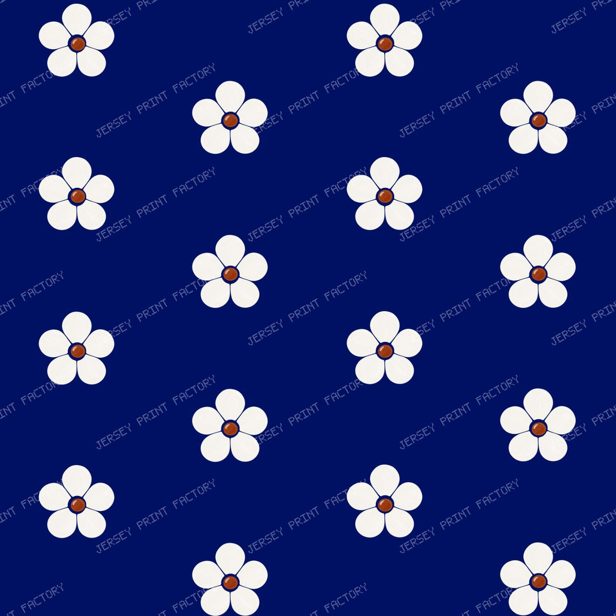 Polish Pottery Simple Cobalt Blue Daisies On Stoneware Ivory