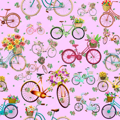Pedal Bikes and Flower Baskets Tea Roses Bright Pink