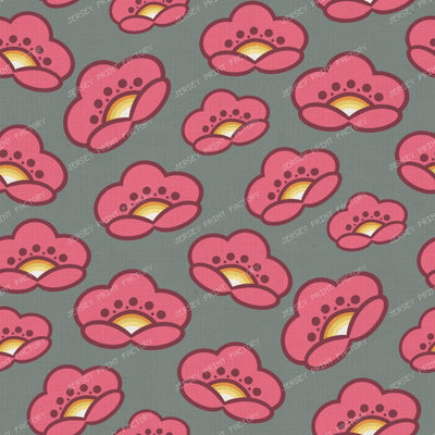 1970s Pink Mod Flowers   Retro Floral On Cool Gray