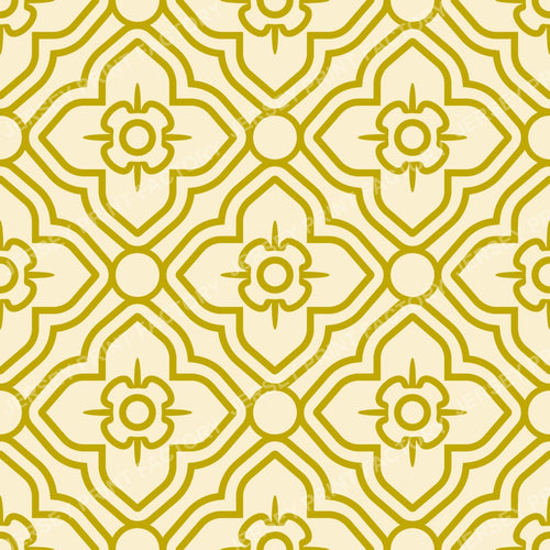 Thai Floral Pattern in Traditional Southeast Asian Style. Beige/golden.
