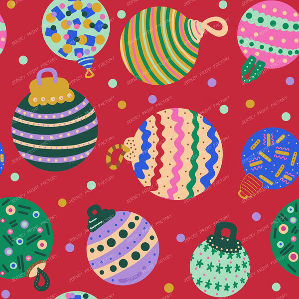 Christmas Baubles on Cherry Red - Festive Holiday Ornaments