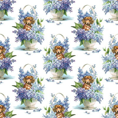 Dachshund Pattern, Brown Dachshund, Wiener Dog, Hydrangea, Puppy