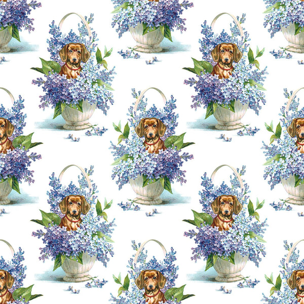 Dachshund Pattern, Brown Dachshund, Wiener Dog, Hydrangea, Puppy