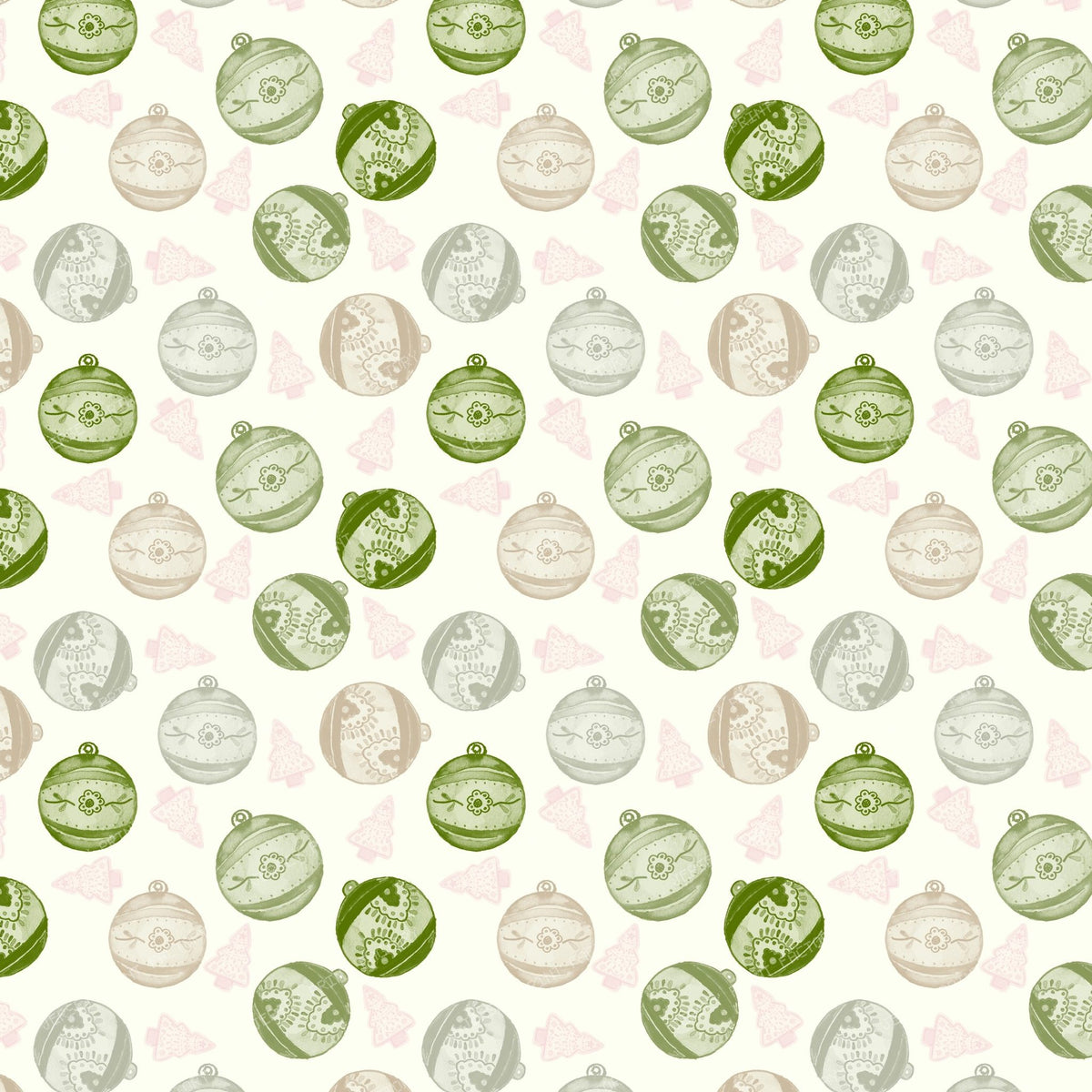 Christmas Ornament and Tree Toss Holiday Print - Sage Whisper