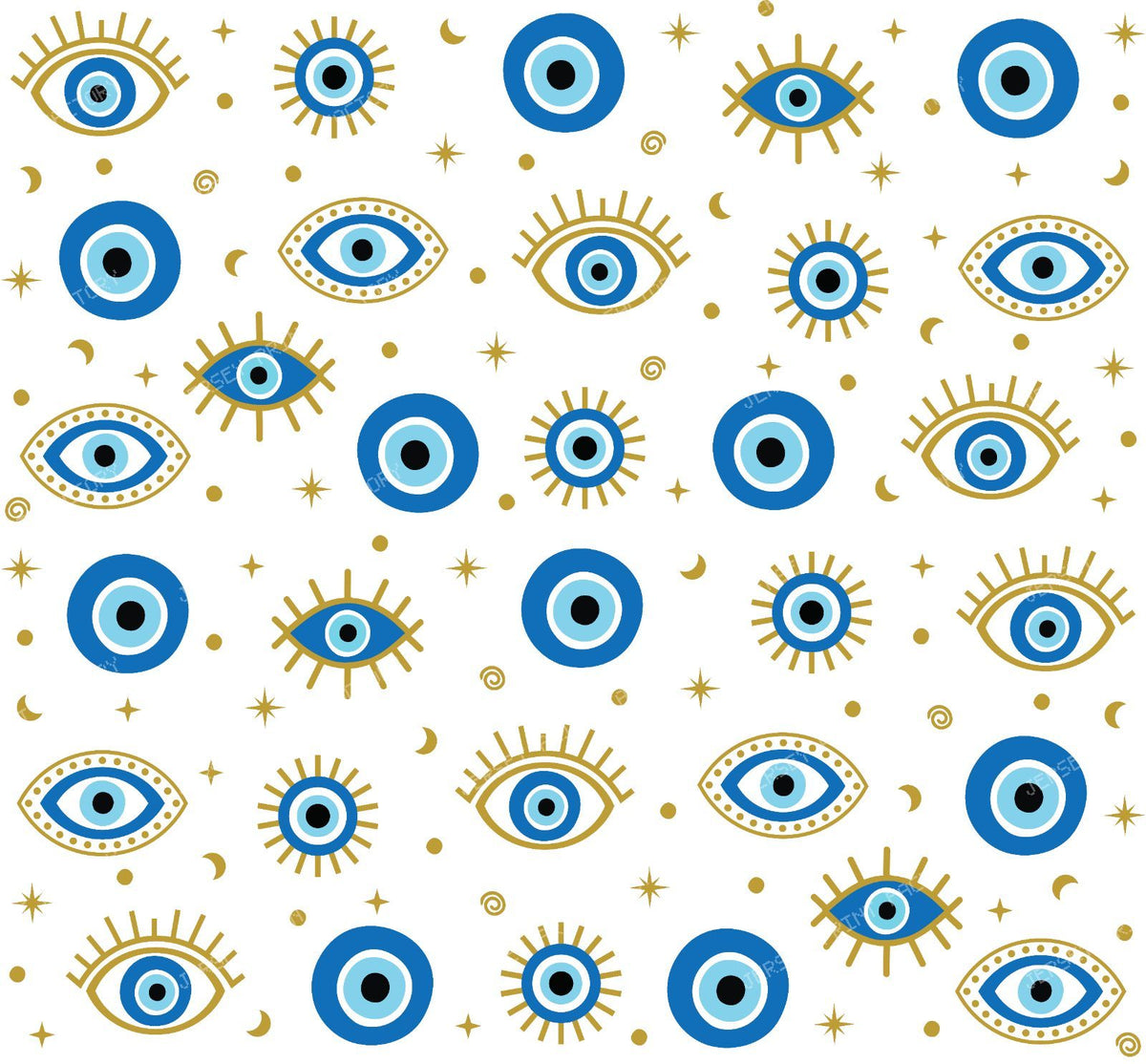 Evil Eye Pattern, Turkish Eye, Nazar, Mati, Mataki, Hamsa, Moon, Stars — White 2