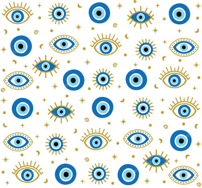 Evil Eye Pattern, Turkish Eye, Nazar, Mati, Mataki, Hamsa, Moon, Stars — White 2
