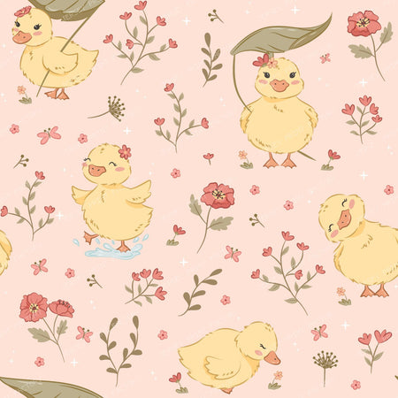 Cute Ducks | Minimal Ducks with Leaves Pink