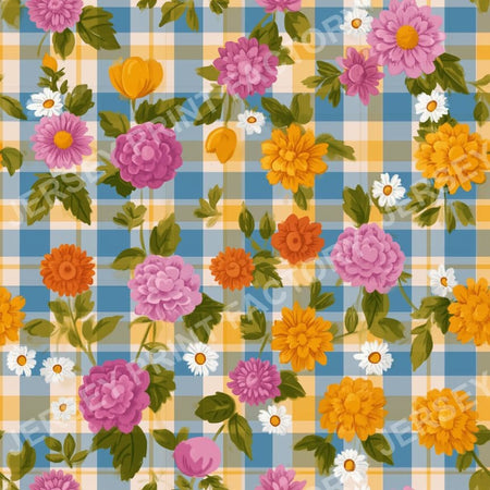 Retro Flower on Plaid