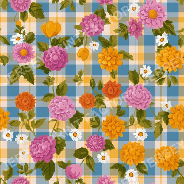 Retro Flower on Plaid