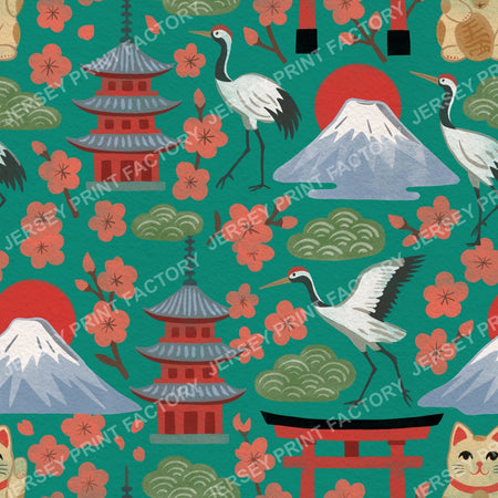 Springtime Japan in Traditional Colours on Bright Green