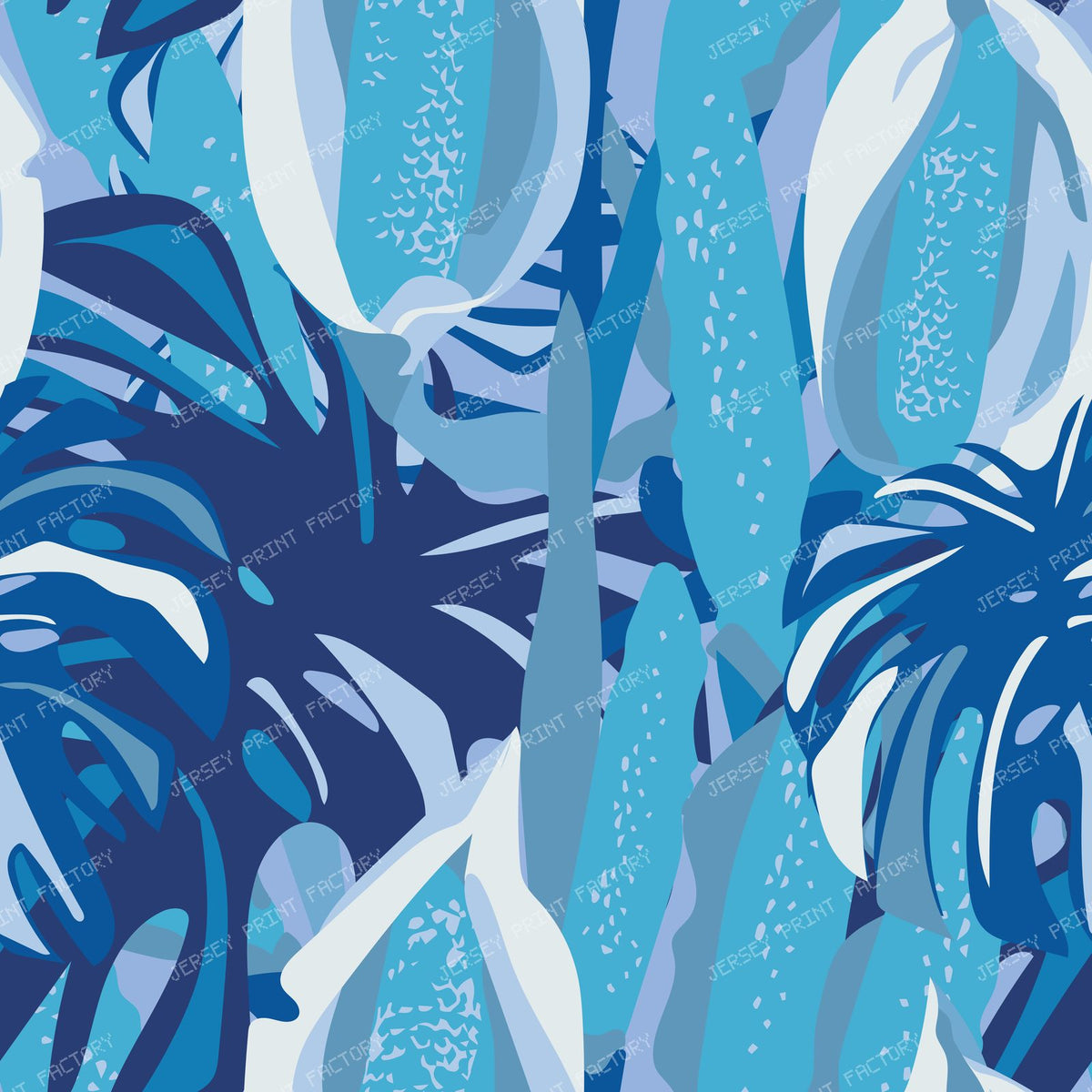 Abstract Monstera Deliciosa Floral in Tonal Blue