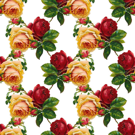 Red Roses, Yellow Roses, Floral Pattern, Leaves, Greenery, Boho