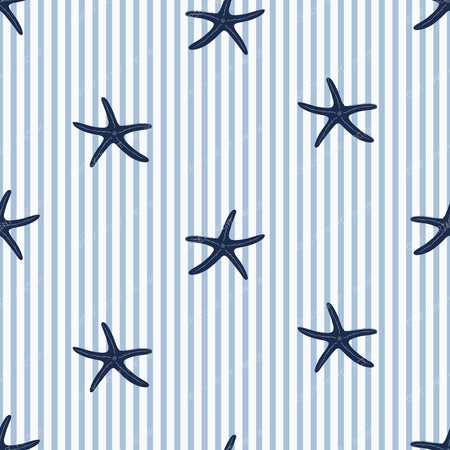 Nautical Starfish & Cabana Stripes Soft & Lemon Yellow — Coastal Navy Blue