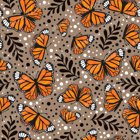 Orange Monarch Butterfly Floral in Tan
