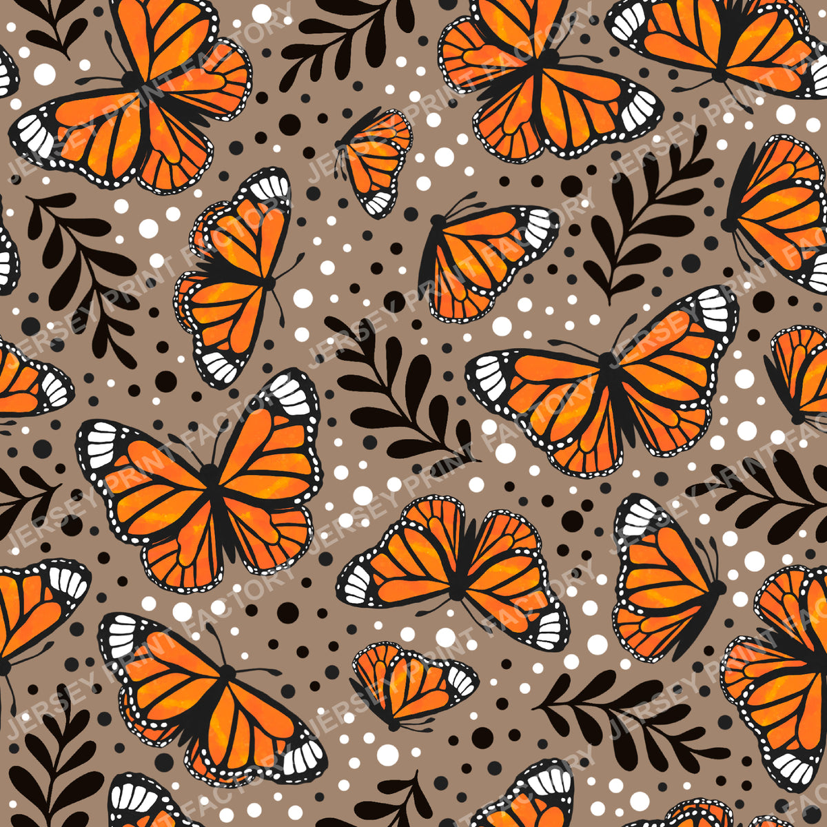Orange Monarch Butterfly Floral in Tan