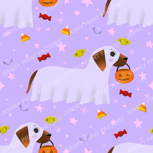 Trick Or Treat Dachshund Dog Halloweenie – Sheer Ghost On Lavender