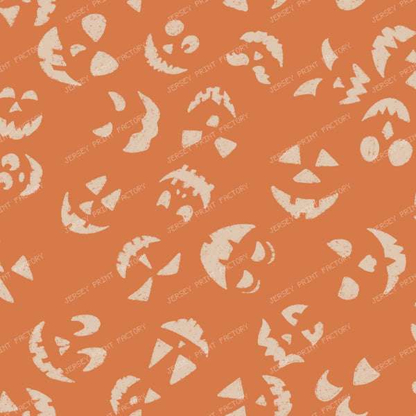 Jack-O-Lantern Faces / Halloween Pumpkin Face Pattern Cream and Orange